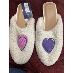 Roller Rabbit x Target Disco Hearts Wave Fuzzy House Slippers Size 9/10 NWT